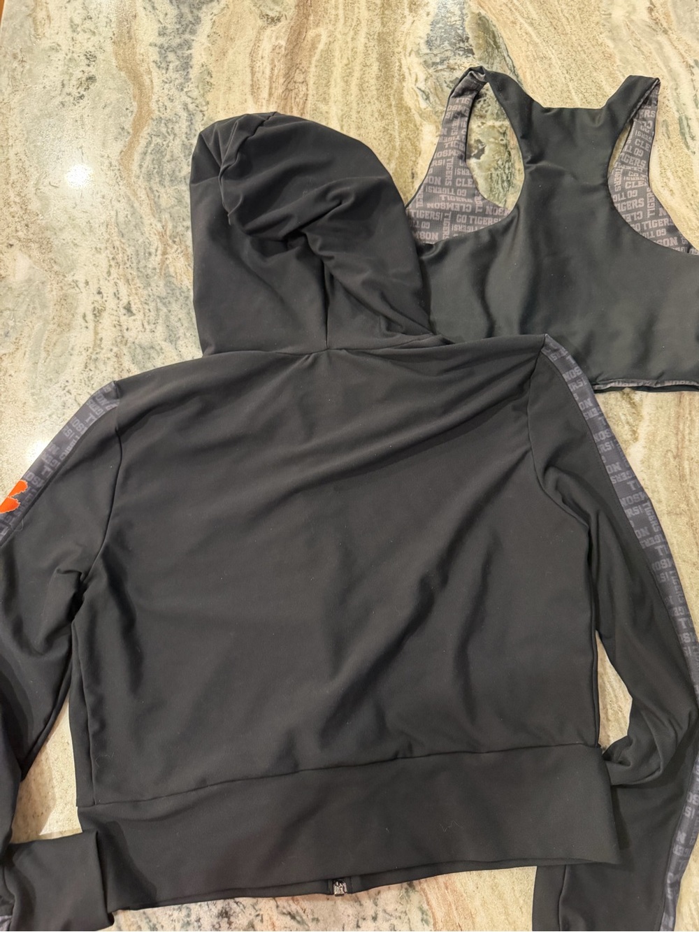 Clemson University Black Athletic Cropped Jacket & Sports Bra Set w/ Orange Paw - Picture 5 of 6